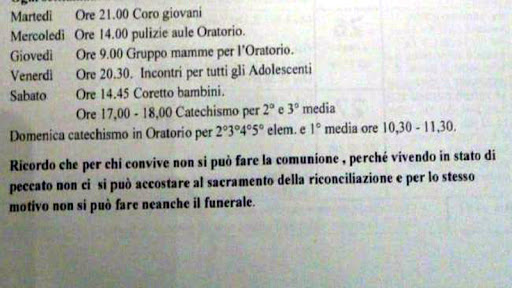 Per chi convive niente Comunione e nemmeno il funerale