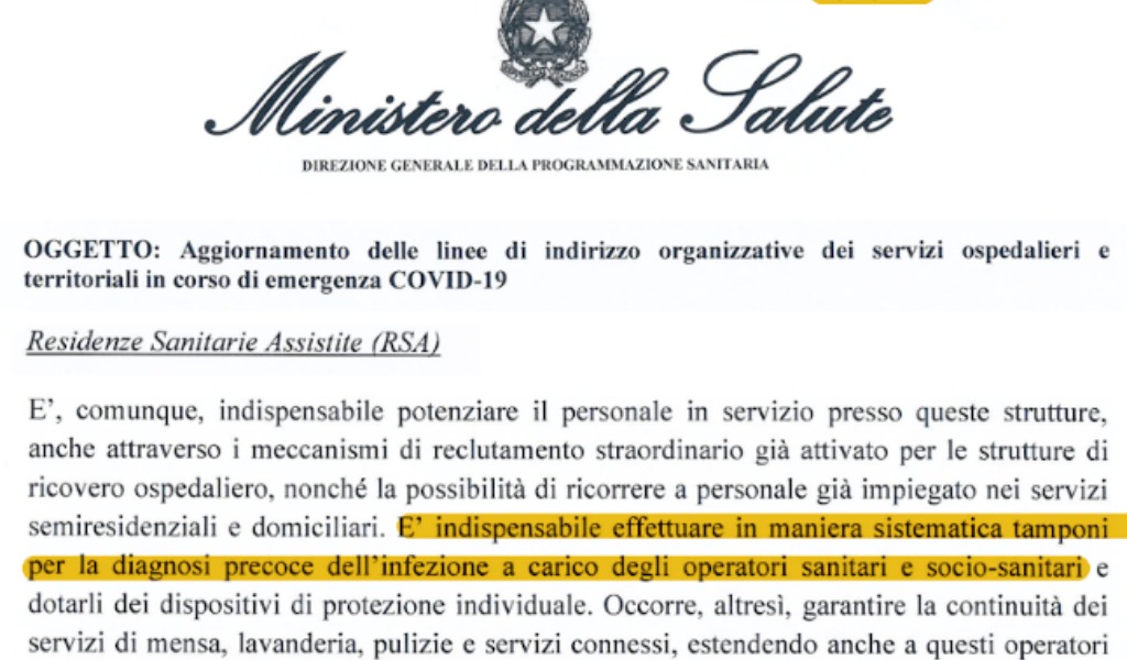 Casiraghi (M5S):  “Non è vero che non ci sono indicazioni per i tamponi nelle Rsa”