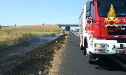 Incendio in autostrada, a fuoco 3.000 mq di sterpaglie sulla A1