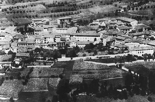 Gandino Panorama d'epoca con campi di Mais Spinato