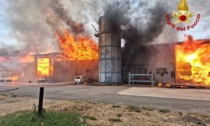 Incendio in un deposito di legname: fiamme altissime e colonna di fumo