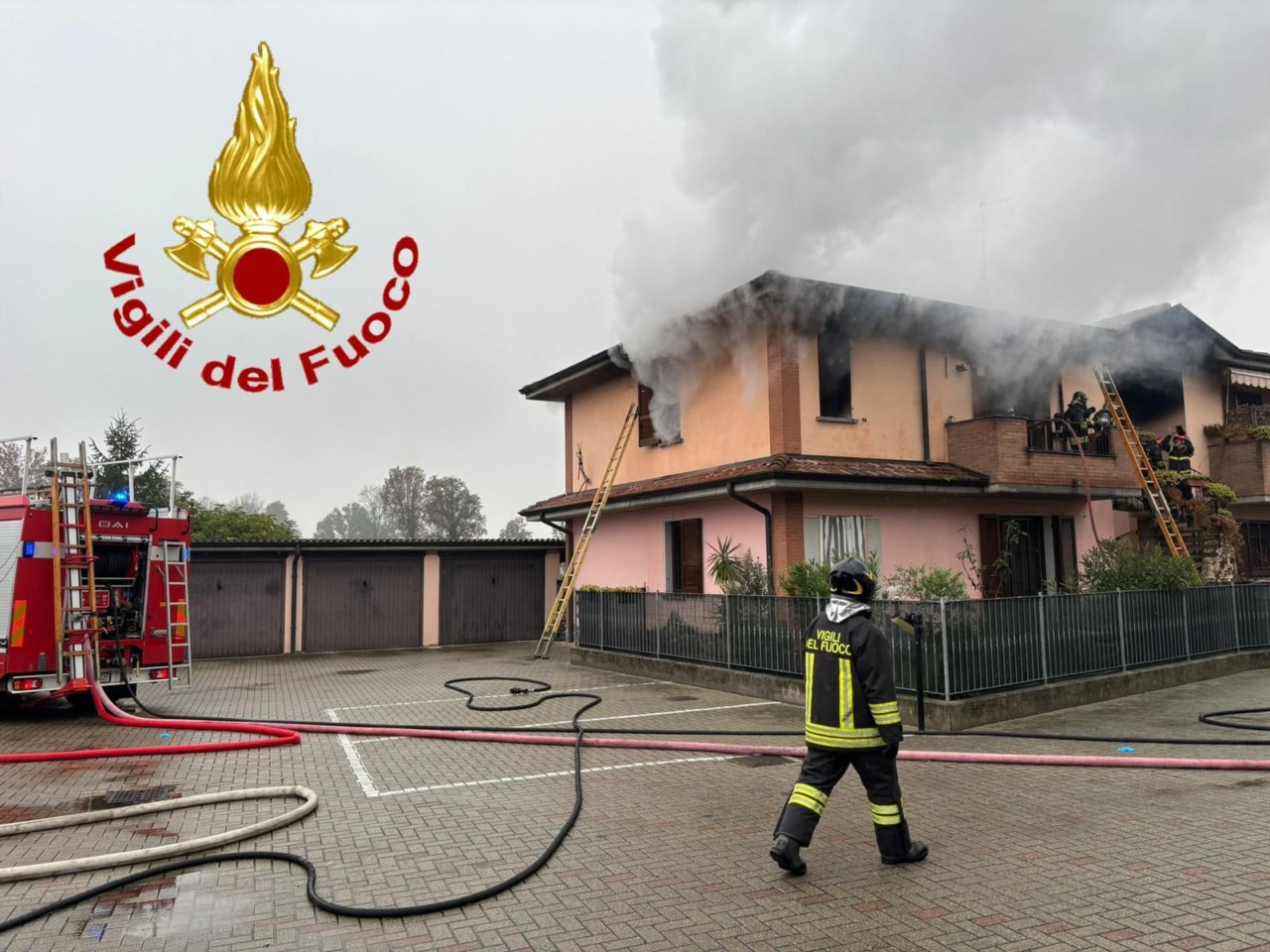 Fiamme in palazzina nel Pavese: intervento dei Vigili del Fuoco di Lodi